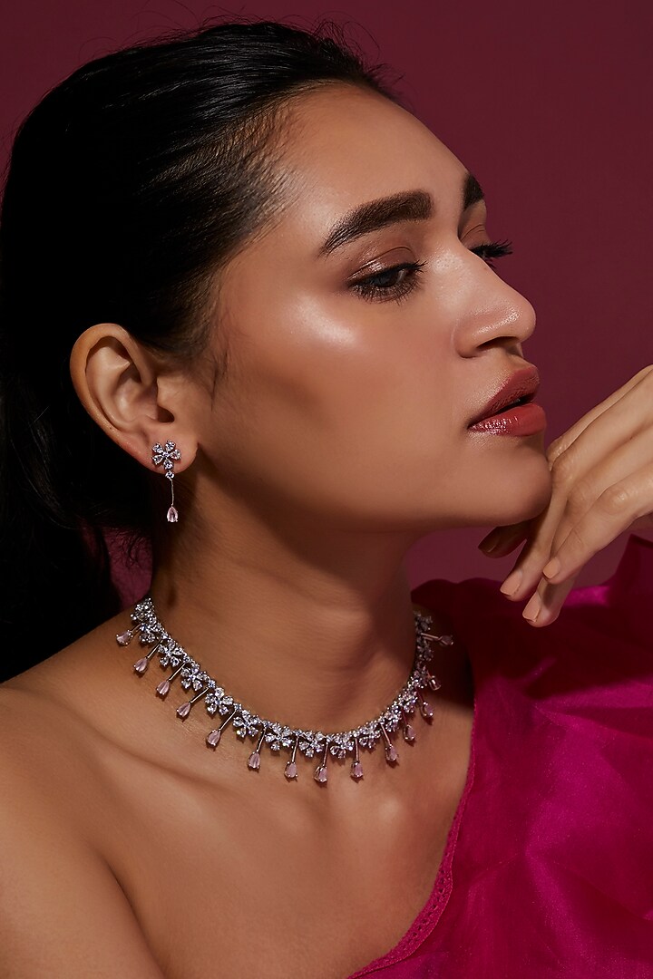 White Finish Zircon Necklace Set by Aster at Pernia's Pop Up Shop