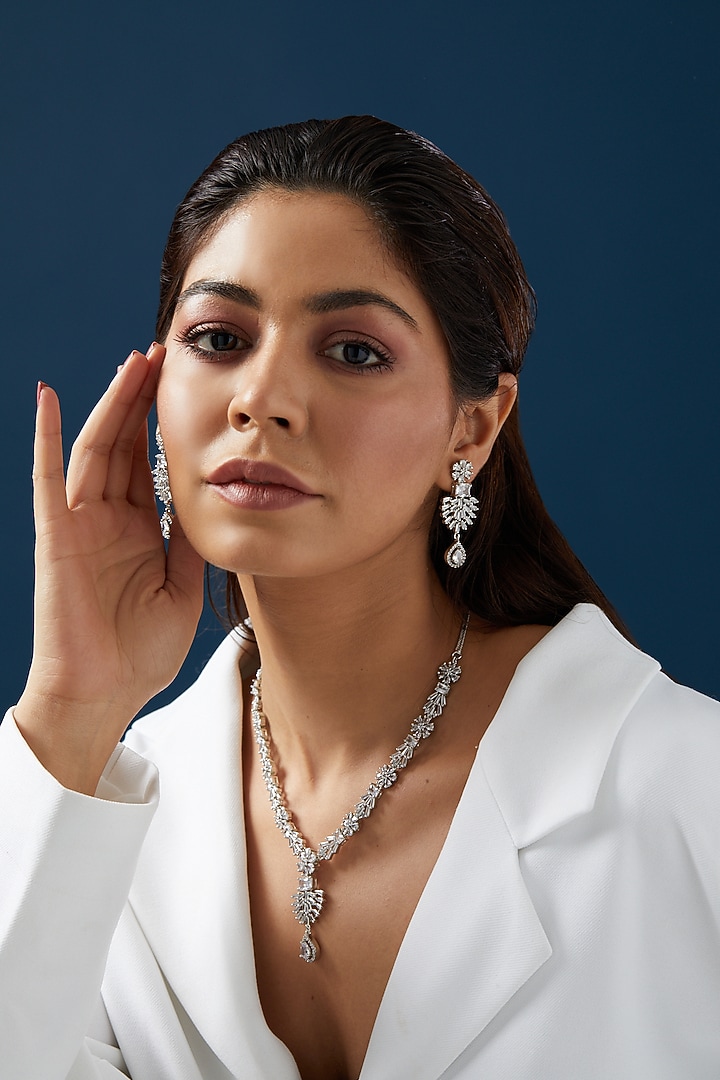 White Finish Zircon Necklace Set by Aster at Pernia's Pop Up Shop