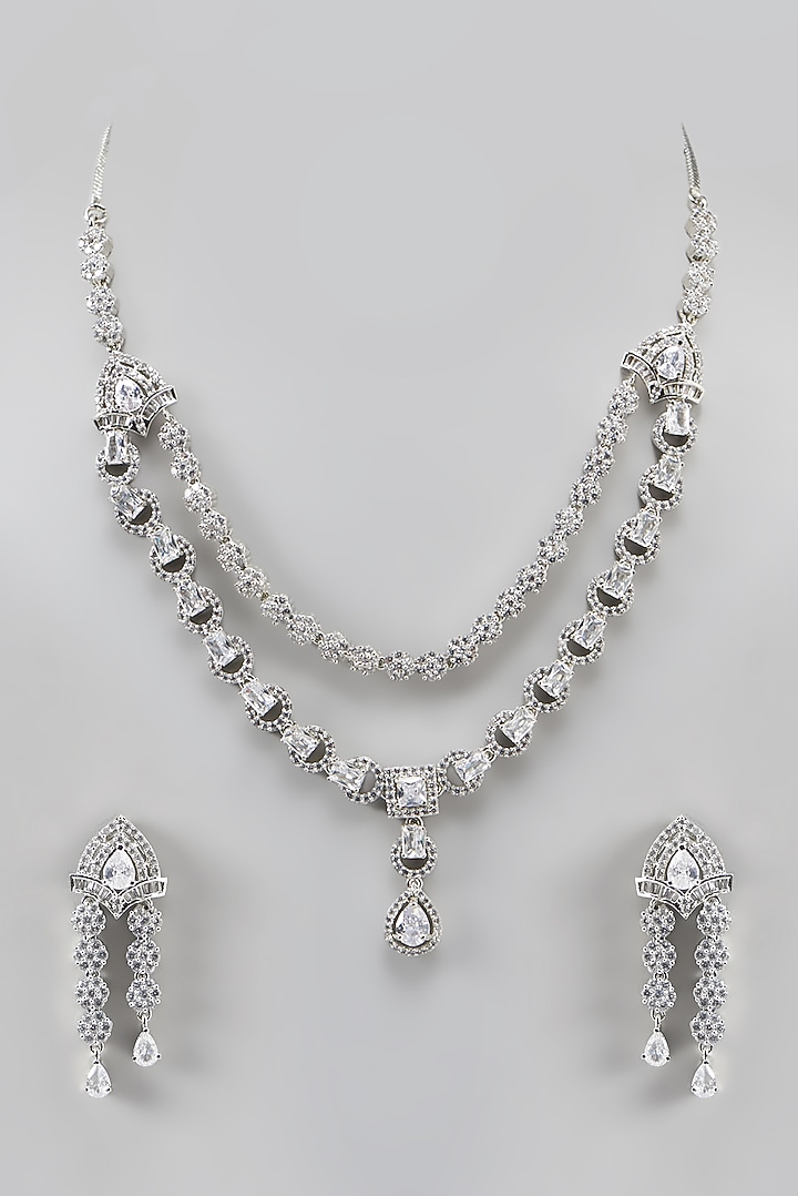 White Finish Zircon Layered Necklace Set by Aster at Pernia's Pop Up Shop