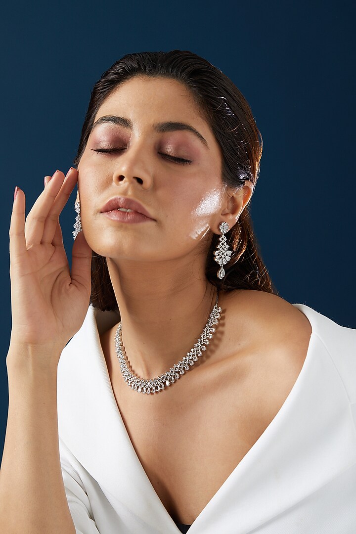 White Finish Zircon Necklace Set by Aster at Pernia's Pop Up Shop
