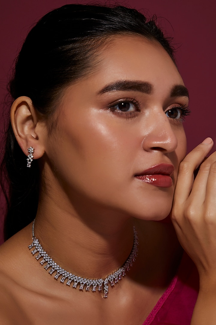White Finish Zircon Necklace Set by Aster at Pernia's Pop Up Shop