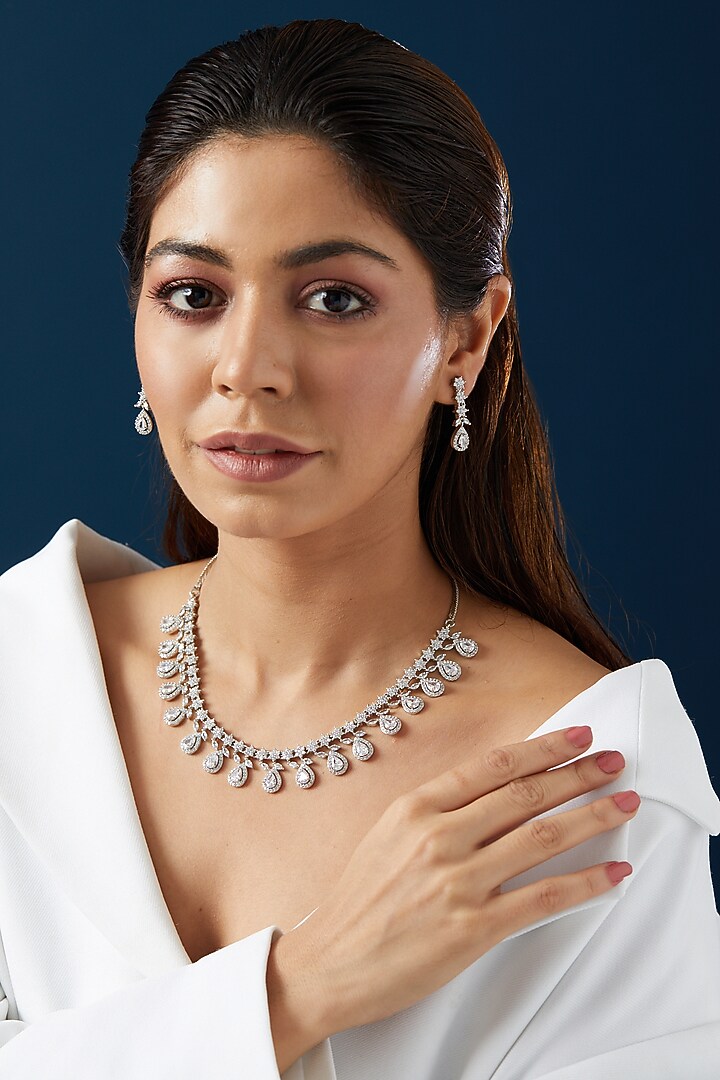 White Finish Zircon Necklace Set by Aster at Pernia's Pop Up Shop