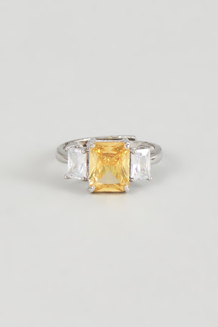 White Finish Zircon & Yellow Stone Ring by Aster at Pernia's Pop Up Shop