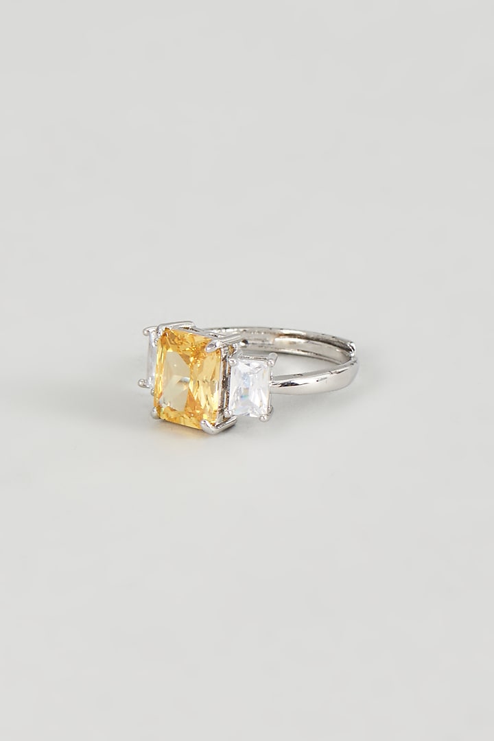White Finish Zircon & Yellow Stone Ring by Aster at Pernia's Pop Up Shop