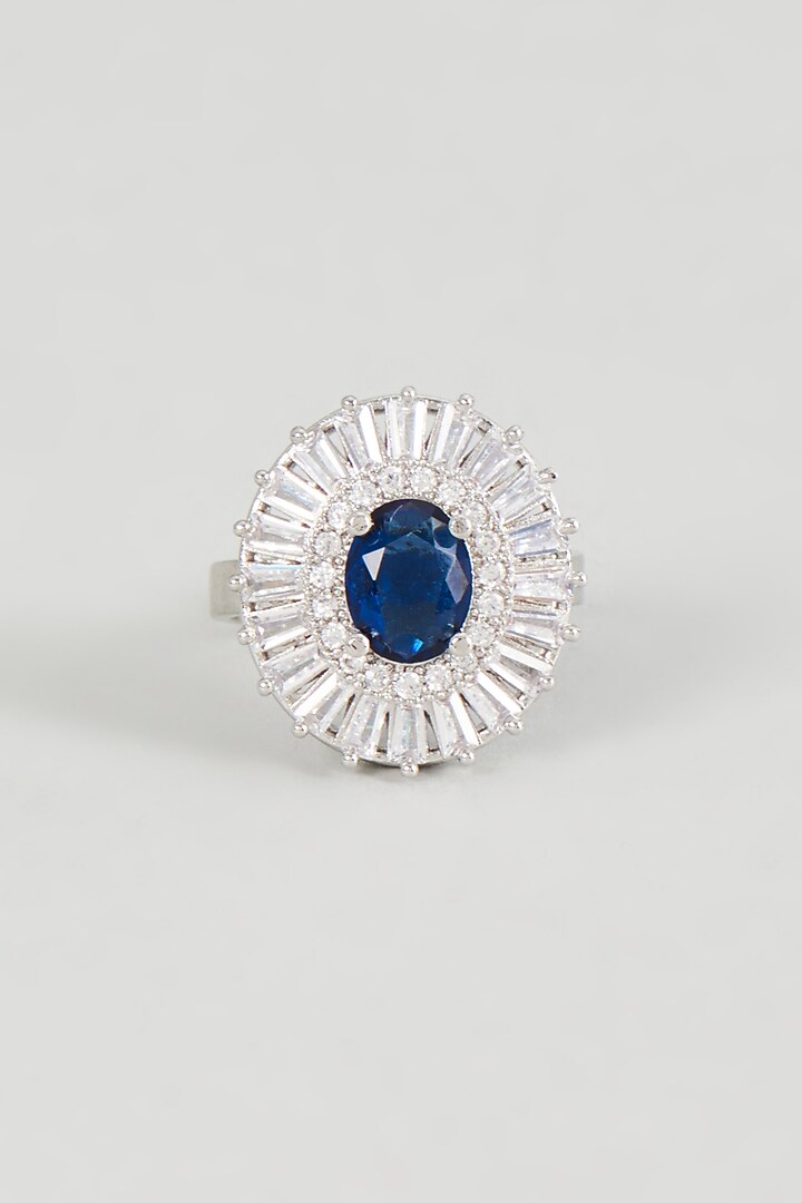 White Finish Zircon & Blue Stone Ring by Aster at Pernia's Pop Up Shop