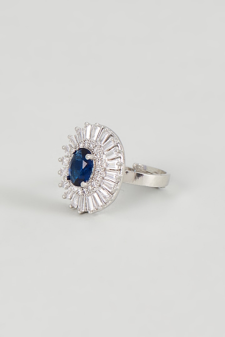 White Finish Zircon & Blue Stone Ring by Aster at Pernia's Pop Up Shop