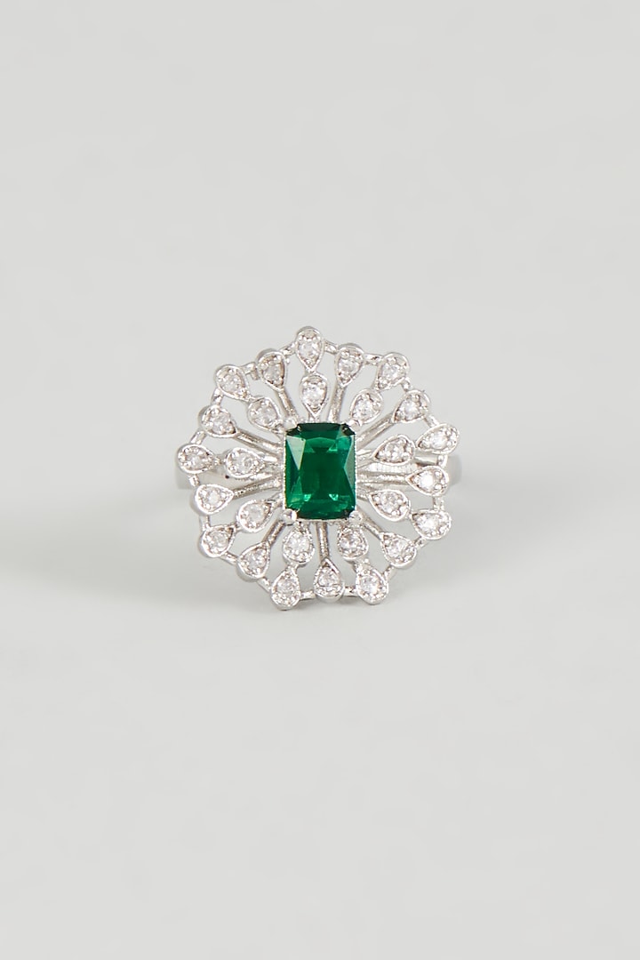 White Finish Zircon & Green Stone Ring by Aster at Pernia's Pop Up Shop