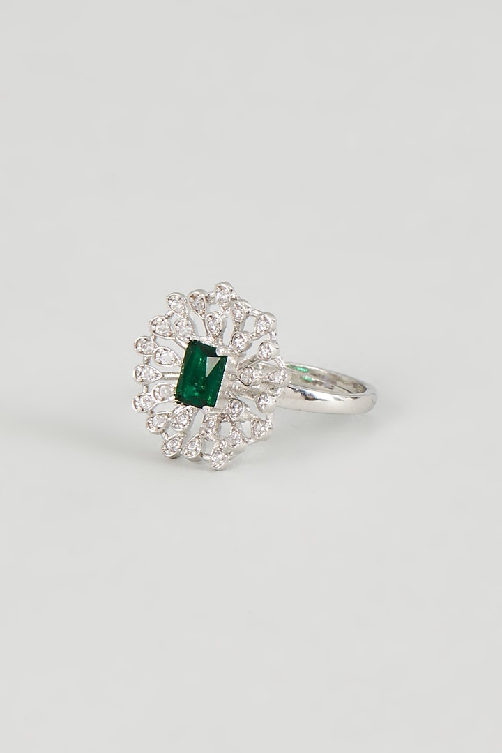 White Finish Zircon & Green Stone Ring by Aster at Pernia's Pop Up Shop