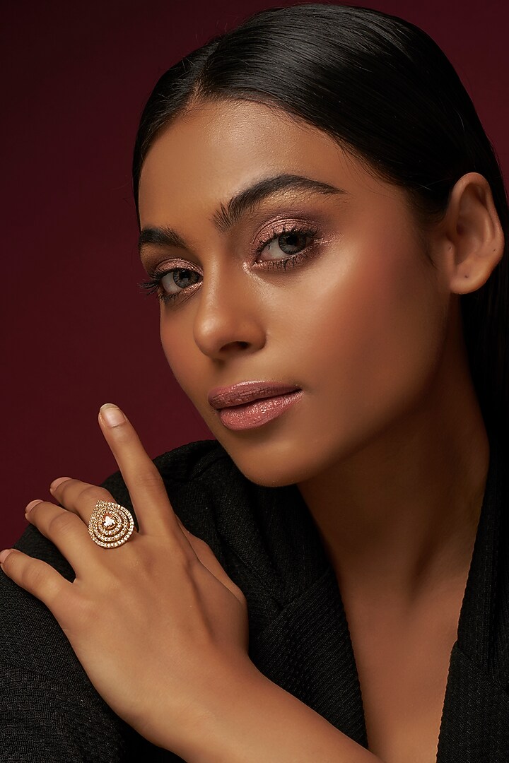 Rose Gold Finish Zircon & Pink Stone Ring by Aster at Pernia's Pop Up Shop