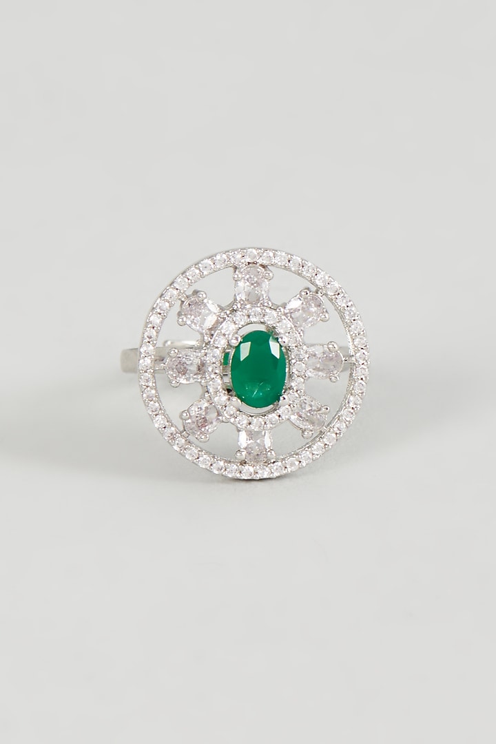 White Finish Zircon & Green Stone Ring by Aster at Pernia's Pop Up Shop