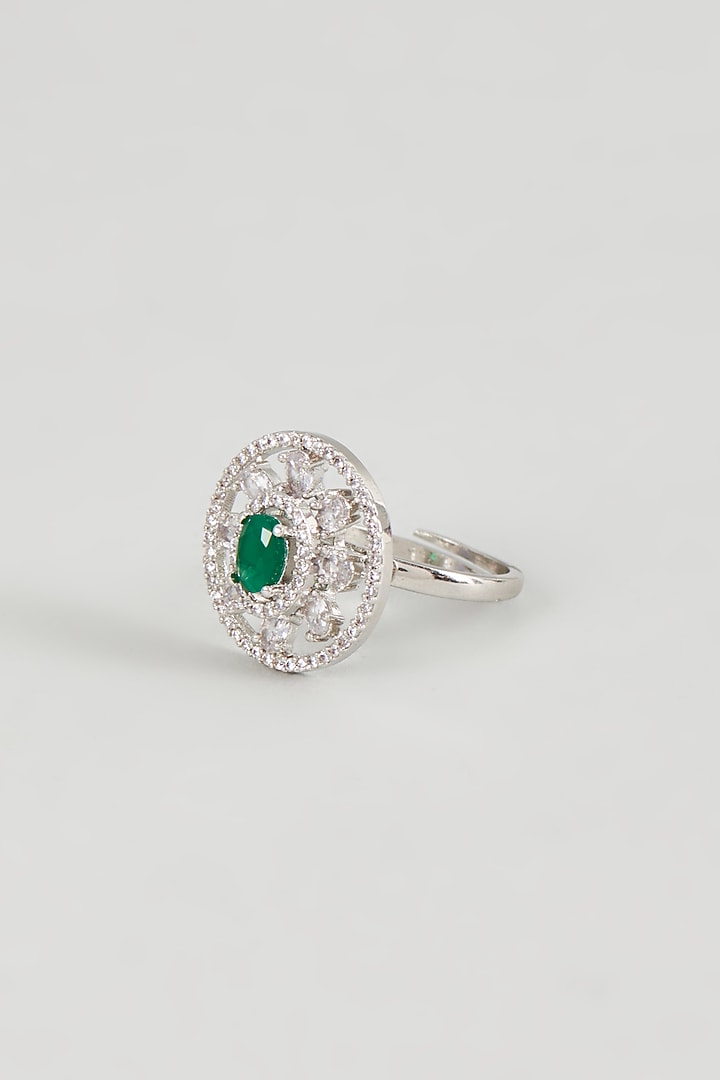 White Finish Zircon & Green Stone Ring by Aster at Pernia's Pop Up Shop