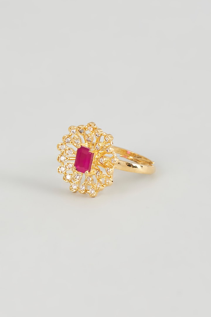 Gold Finish Zircon & Red Stone Ring by Aster at Pernia's Pop Up Shop