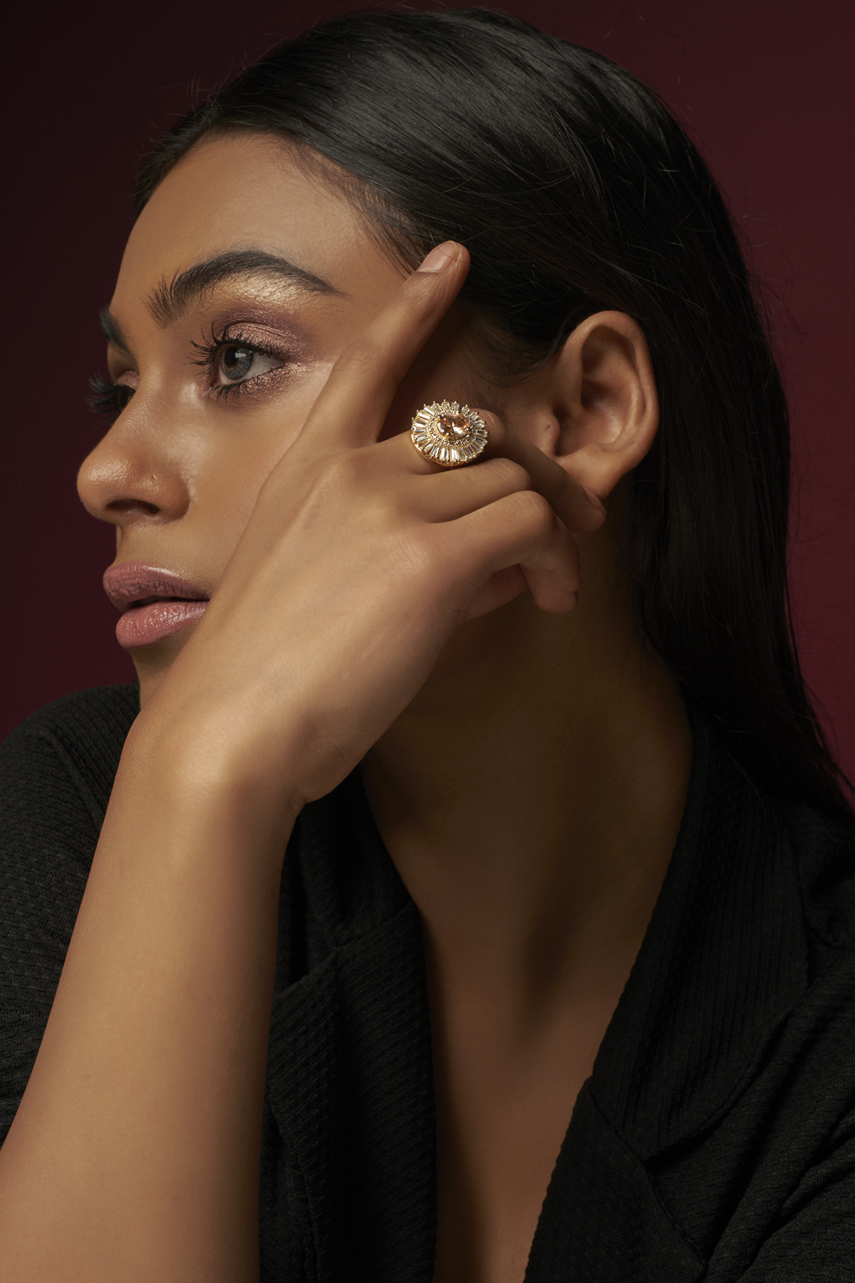Rose Gold Finish Zircon & Pink Stone Ring by Aster at Pernia's Pop Up Shop