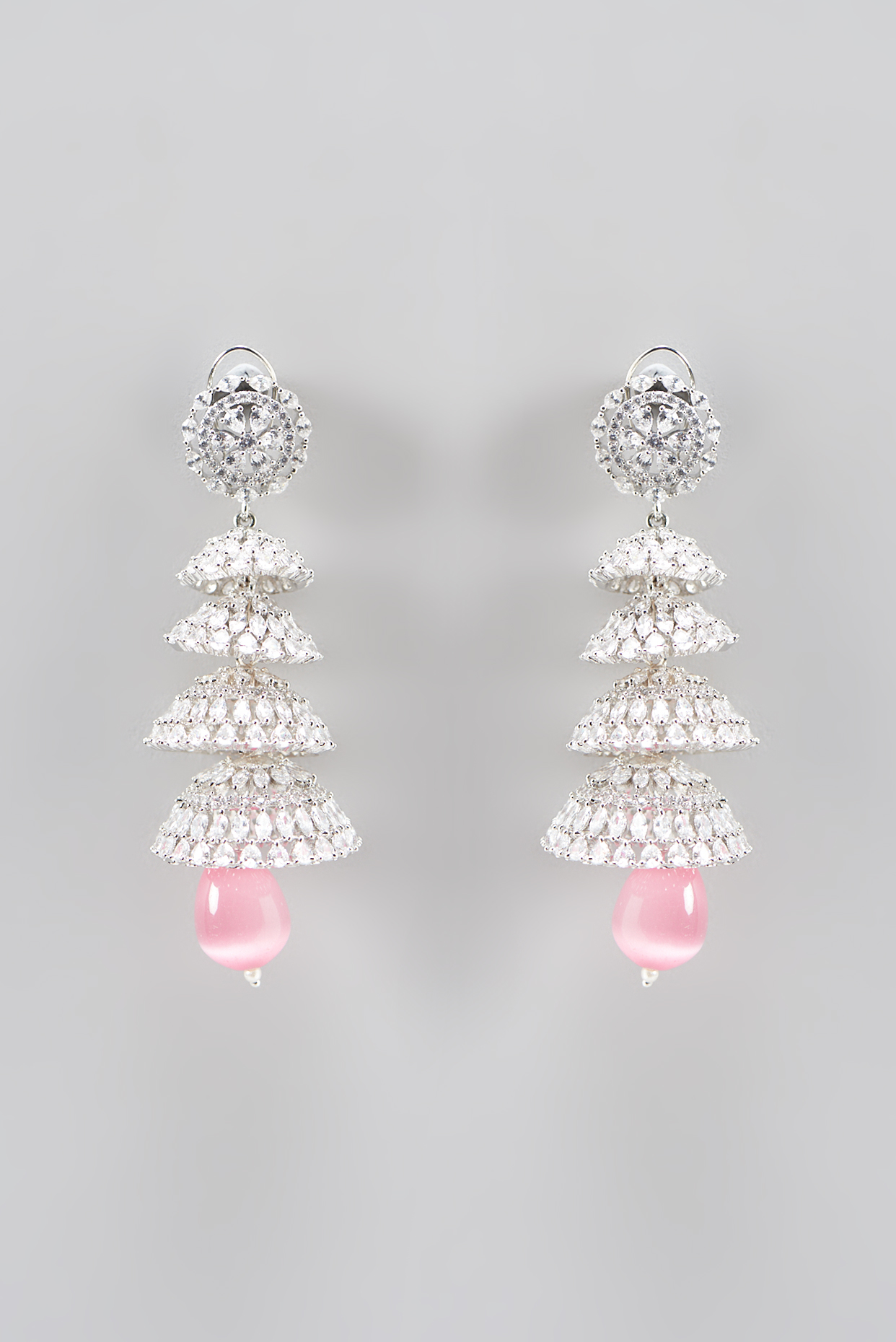 White Finish Faux Diamond Dangler Earrings by Aster