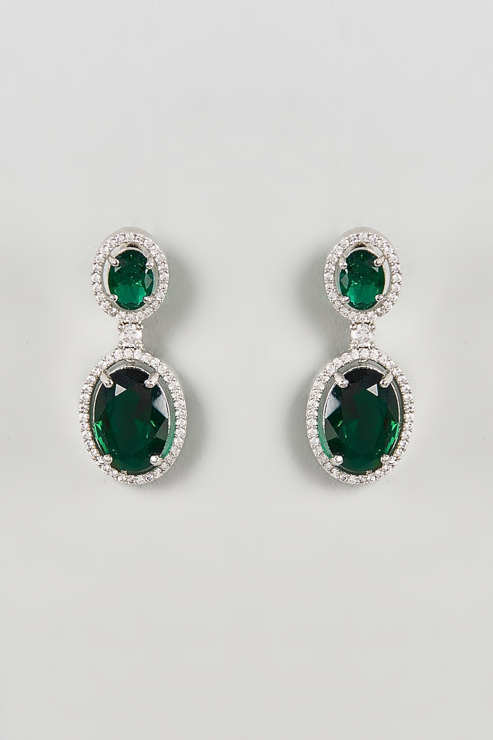 White Finish Zircon & Emerald Dangler Earrings by Aster at Pernia's Pop Up Shop