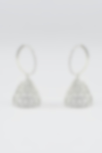 White Finish Faux Diamond Jhumka Earrings by Aster