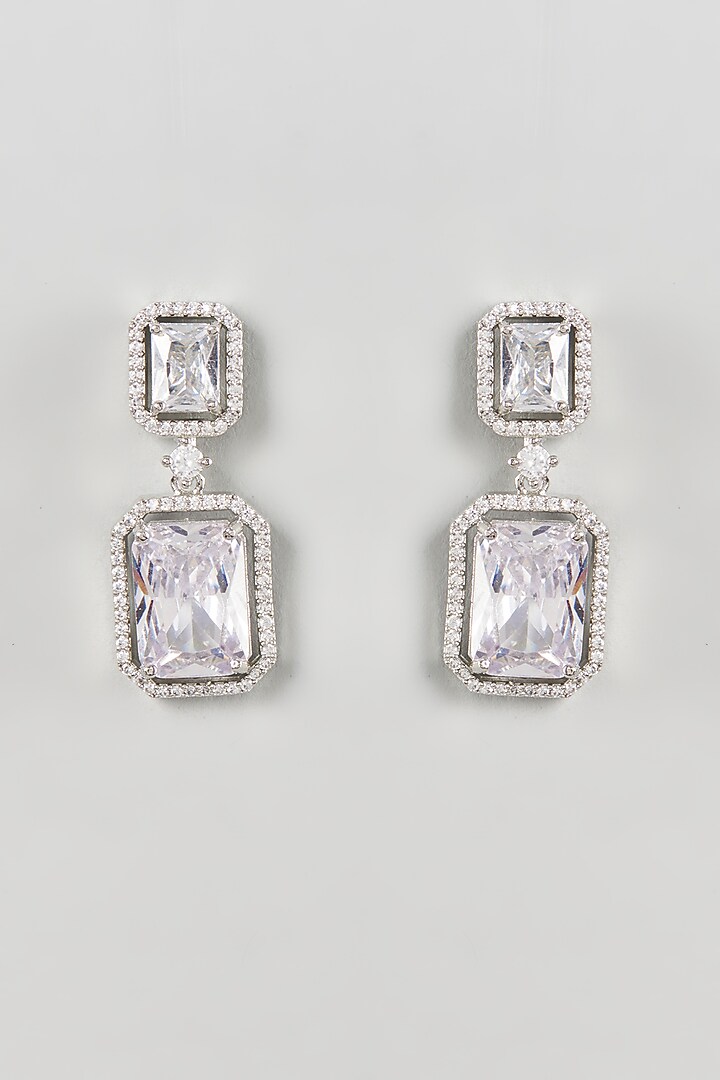 White Finish Zircon Dangler Earrings by Aster at Pernia's Pop Up Shop