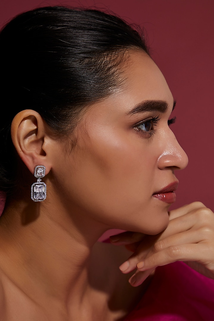 White Finish Zircon Dangler Earrings by Aster at Pernia's Pop Up Shop