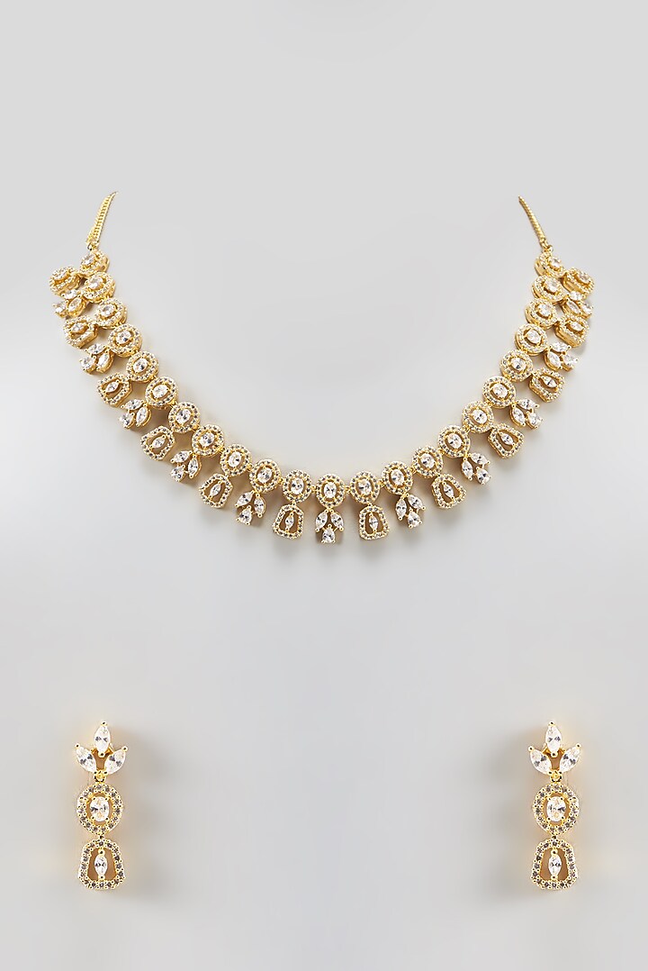Gold Finish Faux Diamond Necklace Set Design by Aster at Pernia's Pop