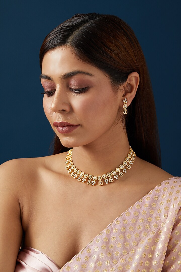 Gold Finish Zircon Necklace Set by Aster at Pernia's Pop Up Shop
