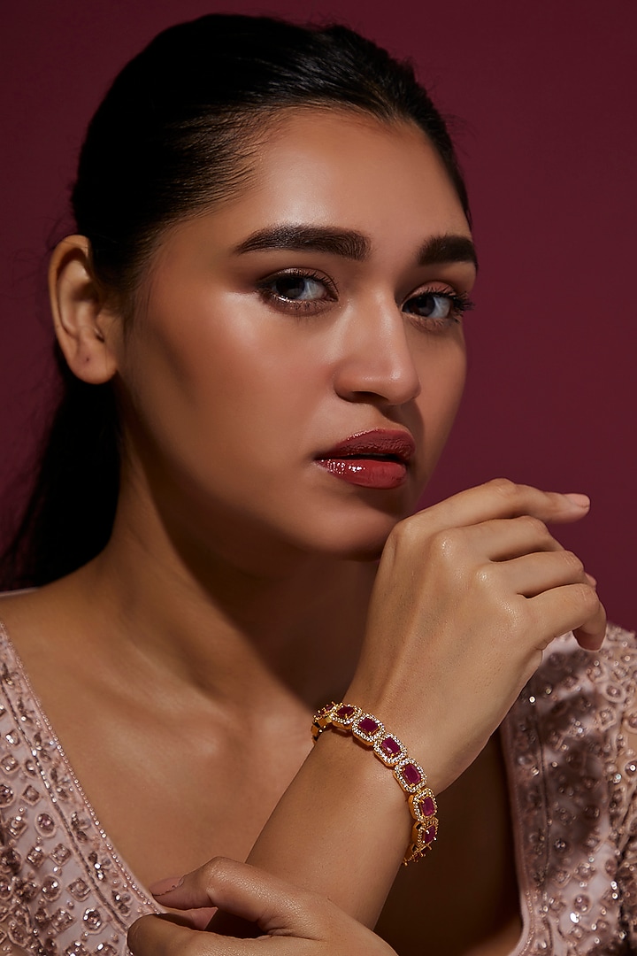 Gold Finish Zircon & Ruby Bracelet by Aster at Pernia's Pop Up Shop