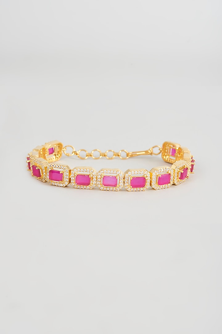 Gold Finish Zircon & Ruby Bracelet by Aster at Pernia's Pop Up Shop