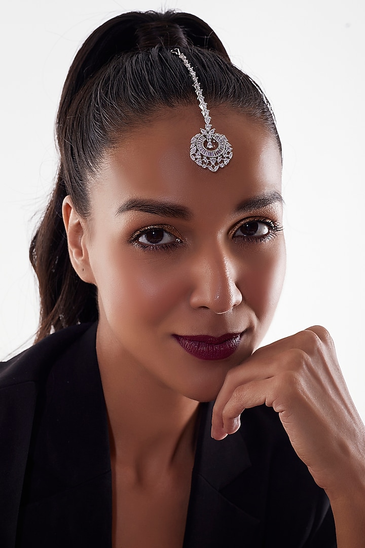 White Finish Zircon Maangtikka by Aster at Pernia's Pop Up Shop
