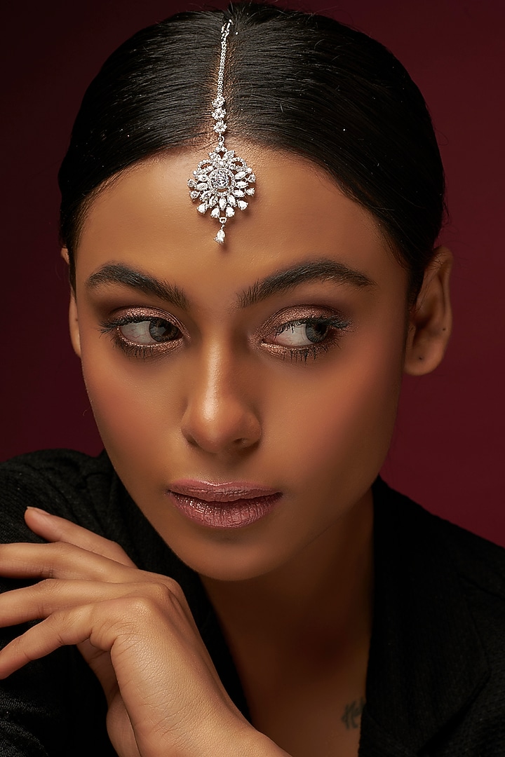 White Finish Zircon Maangtikka by Aster at Pernia's Pop Up Shop