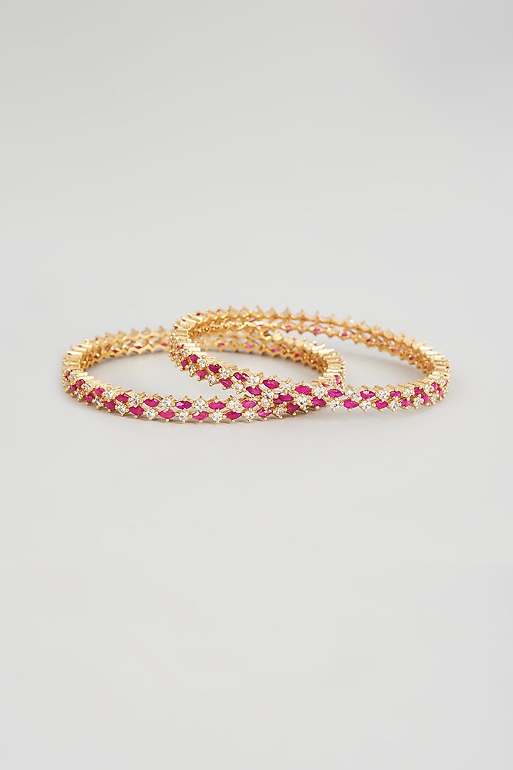 Rose Gold Finish Ruby & Zircon Bangles (Set of 2) by Aster at Pernia's Pop Up Shop