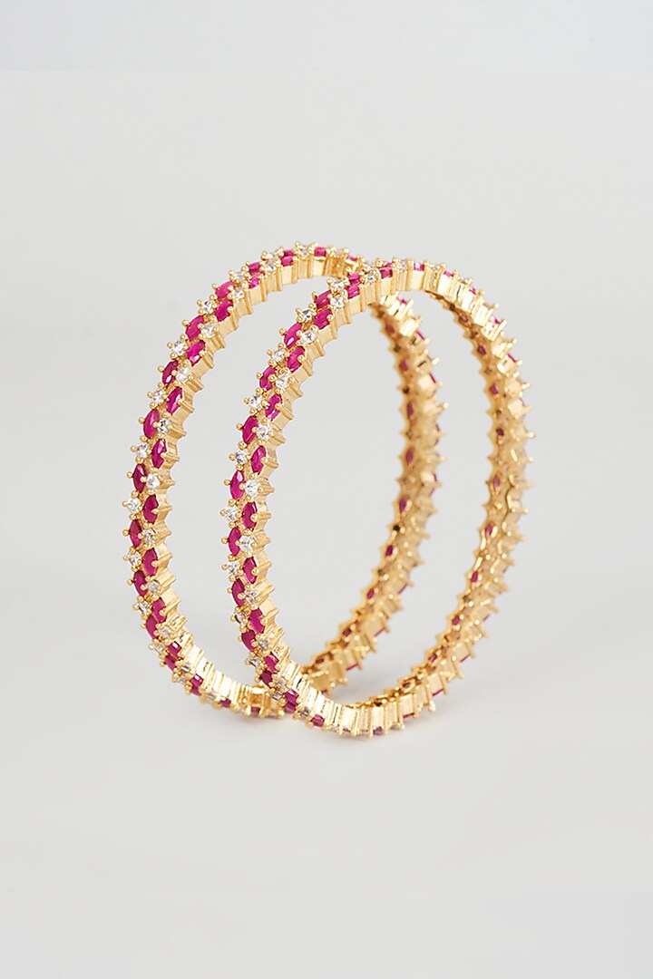 Rose Gold Finish Ruby & Zircon Bangles (Set of 2) by Aster at Pernia's Pop Up Shop