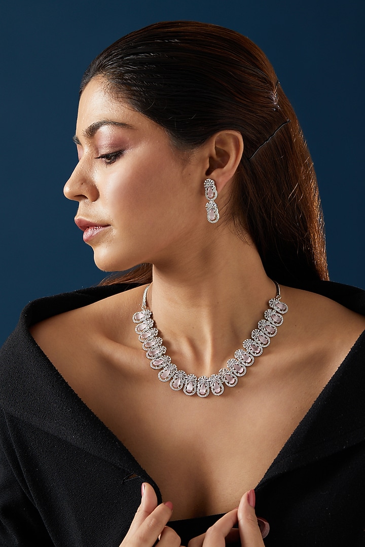 White Finish Zircon Necklace Set by Aster at Pernia's Pop Up Shop