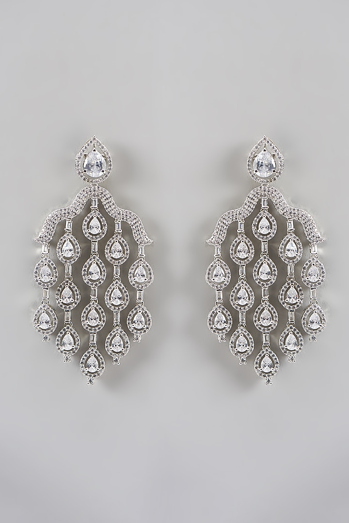 White Finish Zircon Dangler Earrings by Aster at Pernia's Pop Up Shop