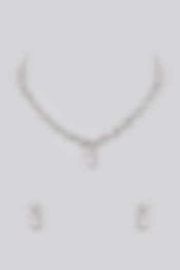 White Finish Faux Diamond Necklace Set by Aster