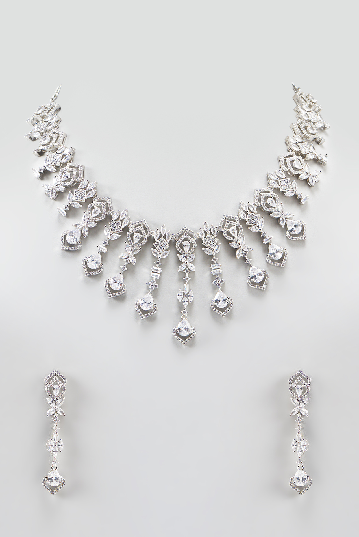 White Finish Faux Diamond Necklace Set by Aster