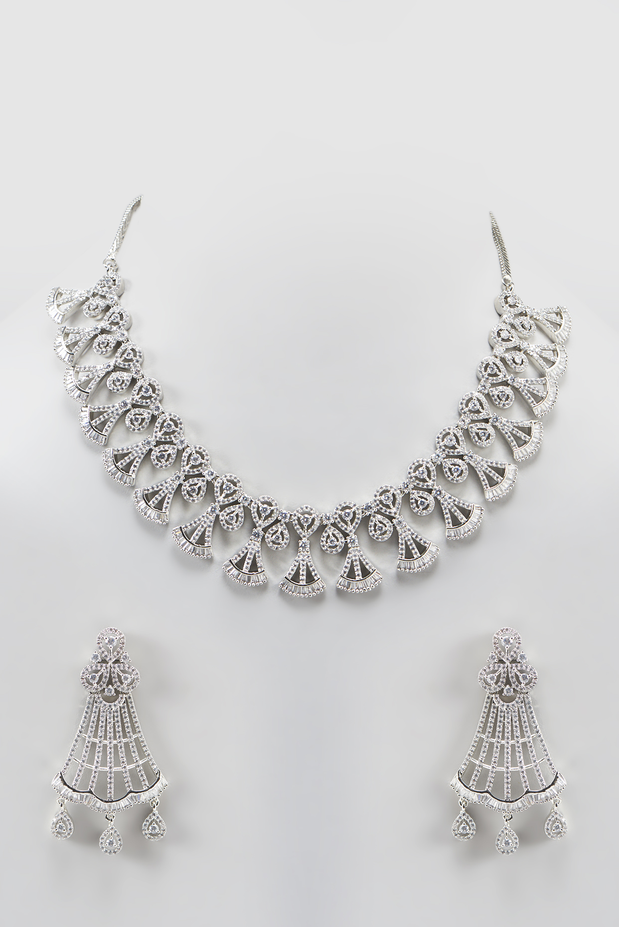 White Finish Faux Diamond Necklace Set by Aster