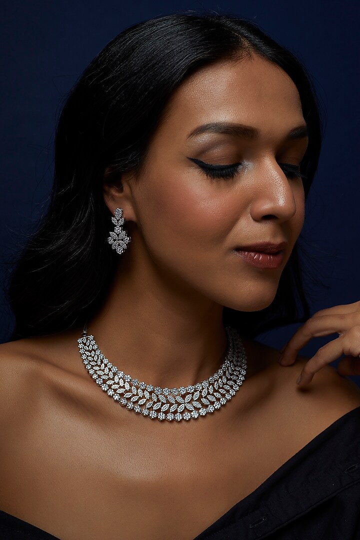 White Finish Zircon Necklace Set by Aster at Pernia's Pop Up Shop