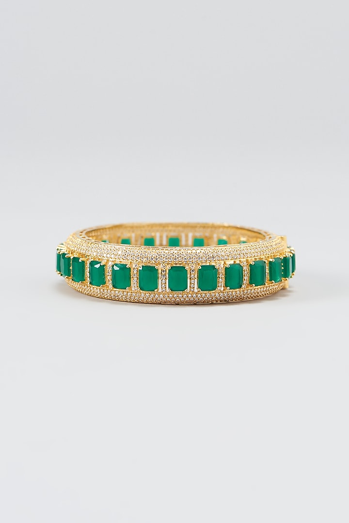 Gold Finish Zircon & Green Stone Bracelet by Aster at Pernia's Pop Up Shop