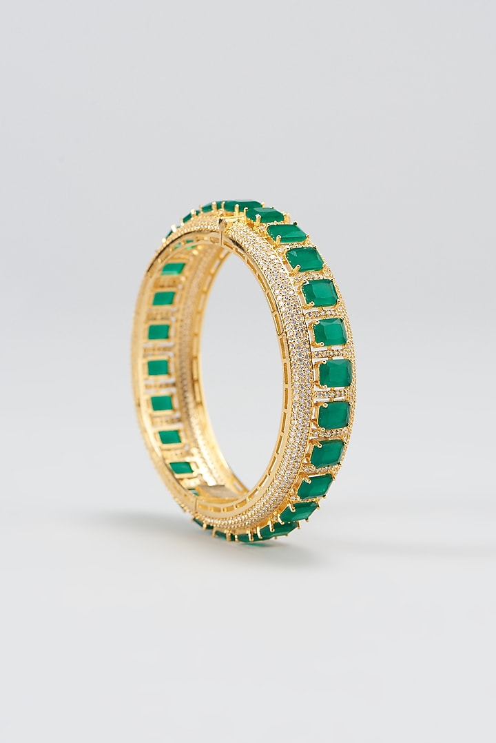 Gold Finish Zircon & Green Stone Bracelet by Aster at Pernia's Pop Up Shop