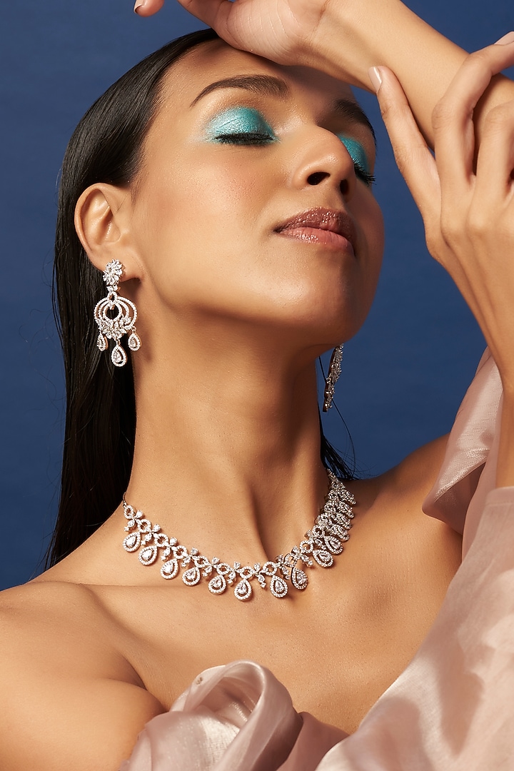 White Finish Zircon Necklace Set by Aster at Pernia's Pop Up Shop