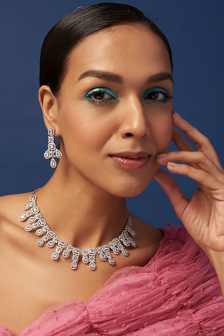 White Finish Zircon Necklace Set by Aster at Pernia's Pop Up Shop