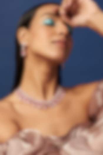 Rose Gold Finish Zircon & Synthetic Ruby Stone Necklace Set by Aster at Pernia's Pop Up Shop