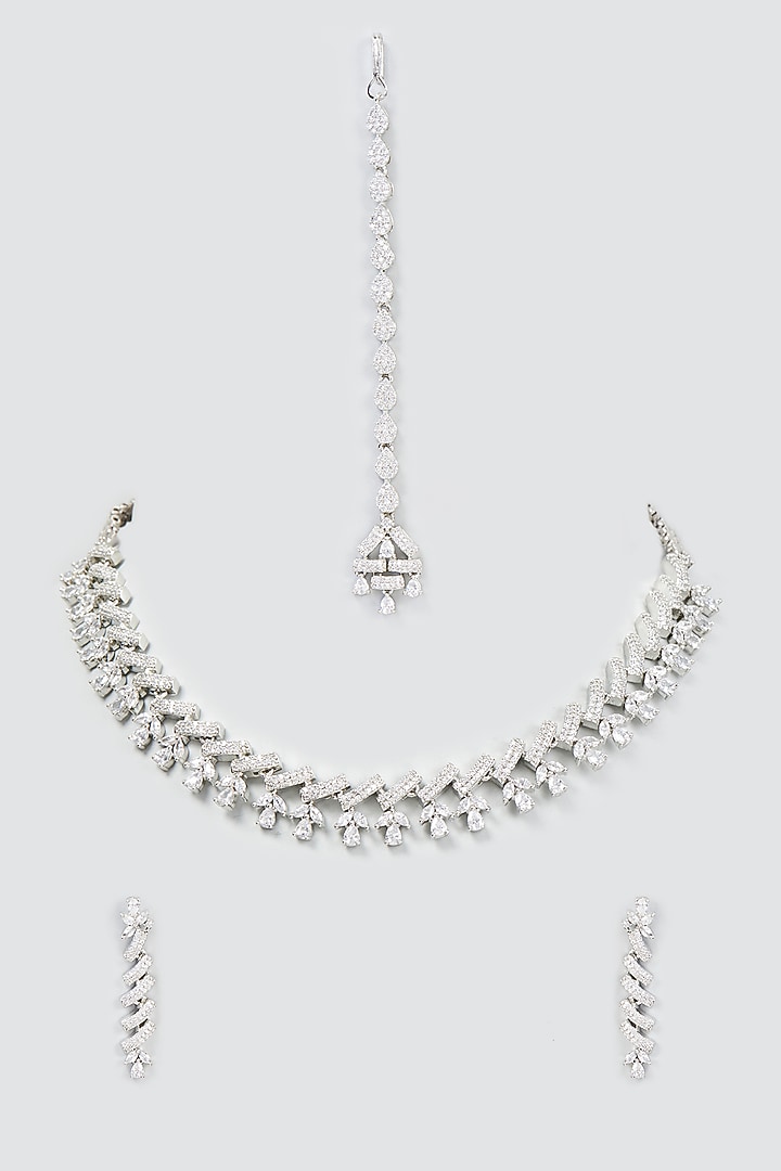 White Finish Zircon Necklace Set by Aster at Pernia's Pop Up Shop
