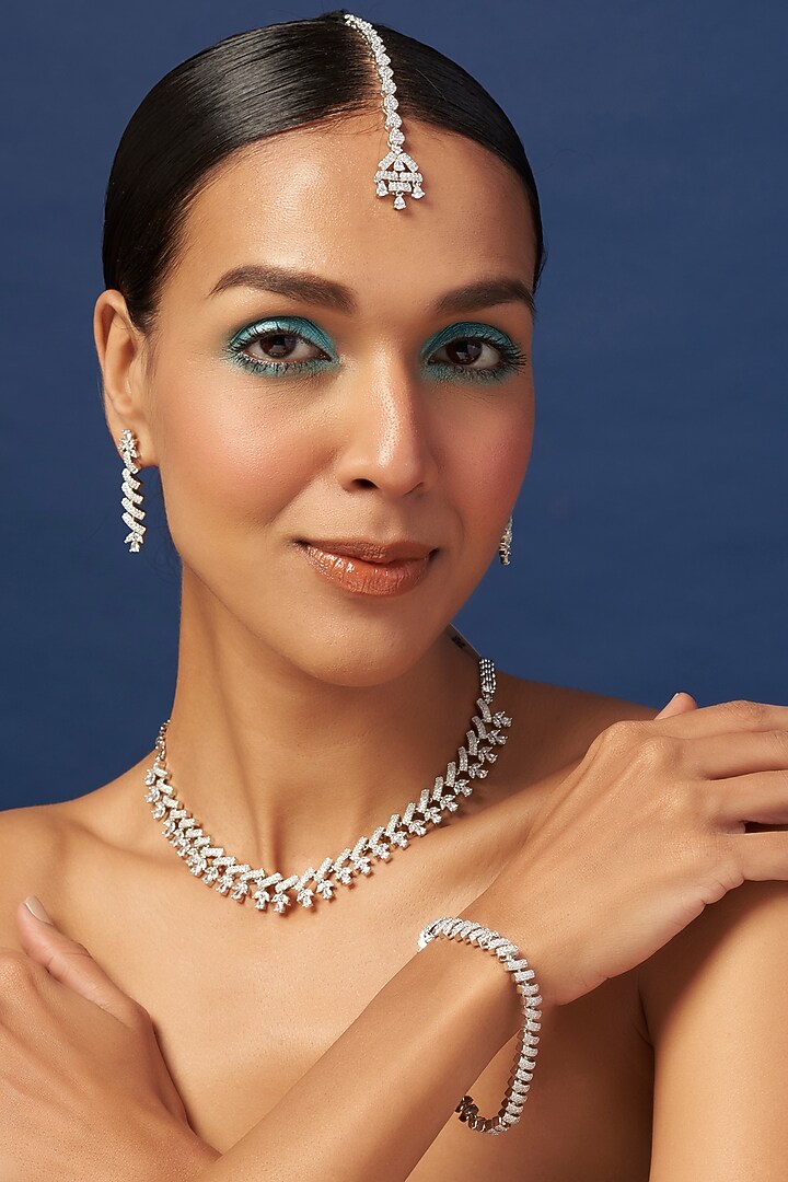 White Finish Zircon Necklace Set by Aster at Pernia's Pop Up Shop