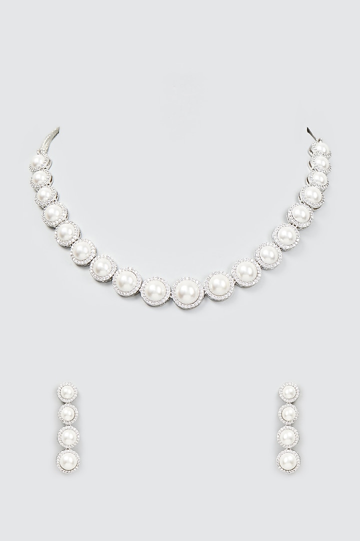 White Finish Pearl Necklace Set by Aster at Pernia's Pop Up Shop