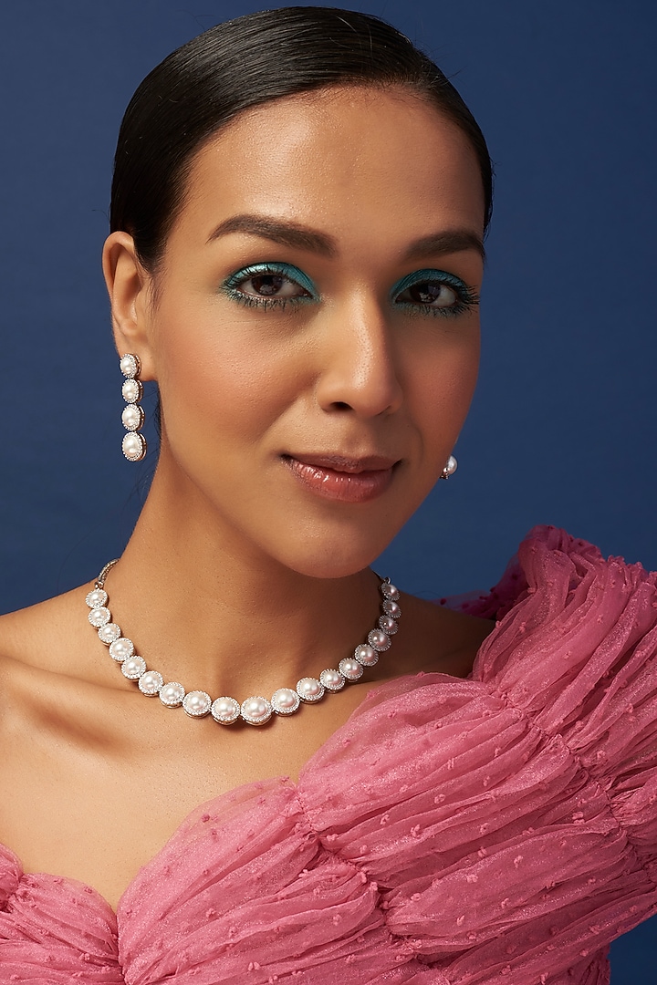 White Finish Pearl Necklace Set by Aster at Pernia's Pop Up Shop