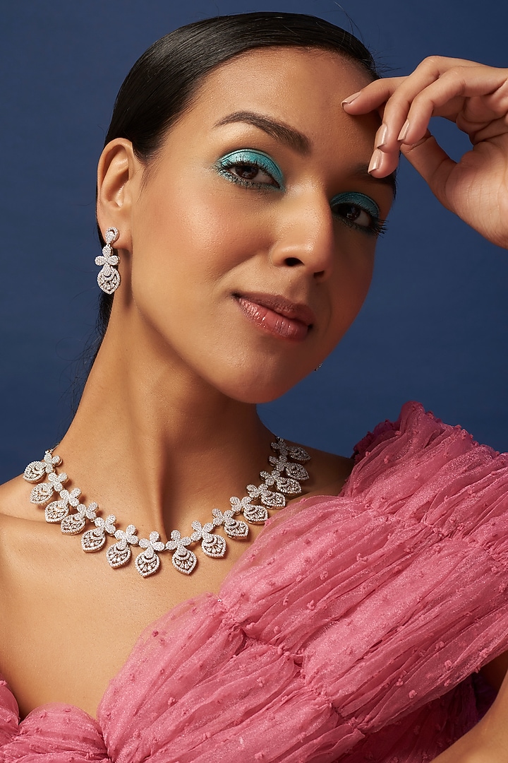 White Finish Zircon Necklace Set by Aster at Pernia's Pop Up Shop