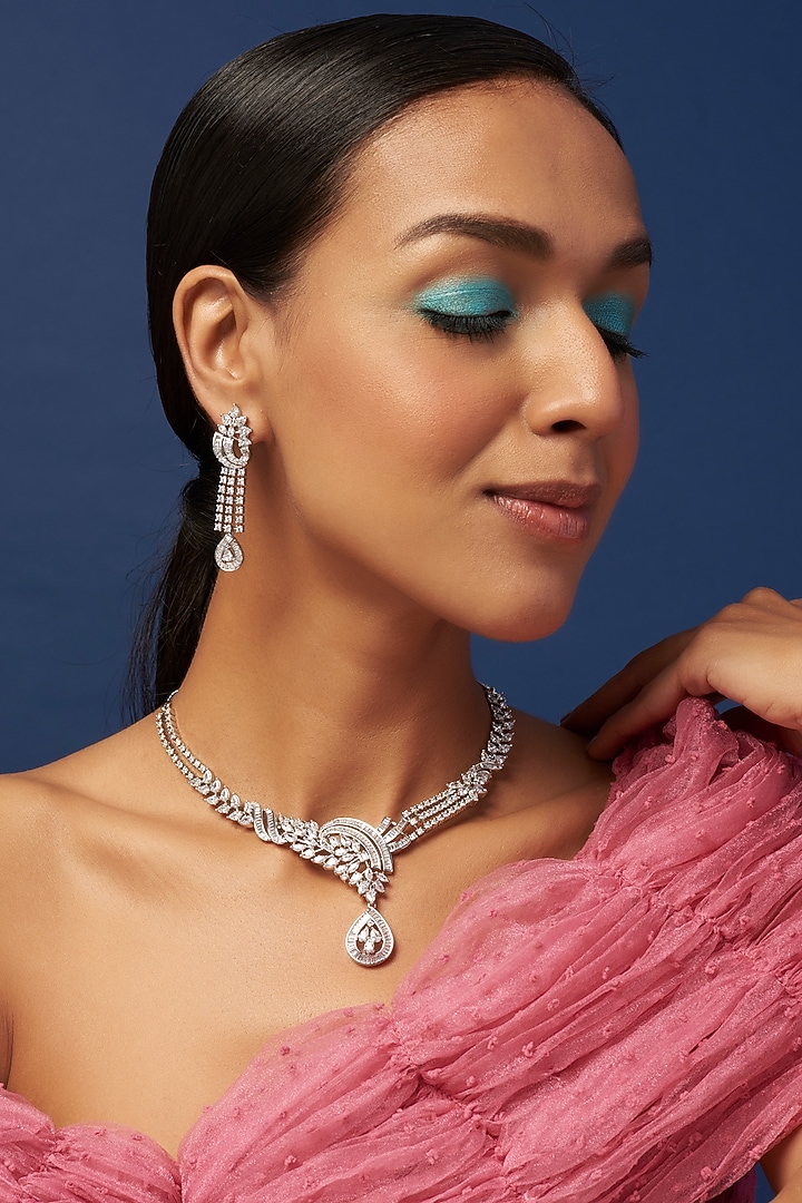 White Finish Zircon Necklace Set by Aster at Pernia's Pop Up Shop