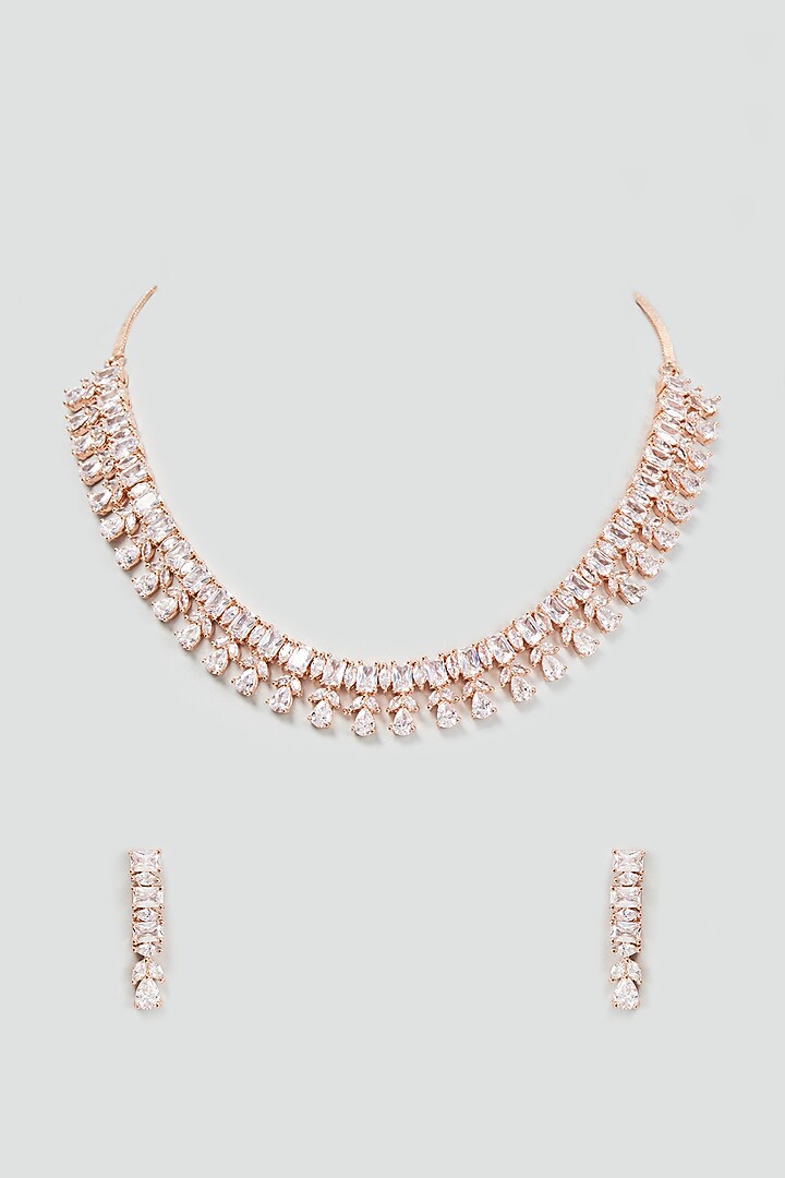 Rose Gold Finish Zircon Necklace Set by Aster at Pernia's Pop Up Shop