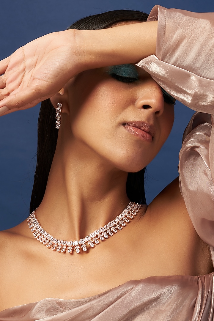 Rose Gold Finish Zircon Necklace Set by Aster at Pernia's Pop Up Shop