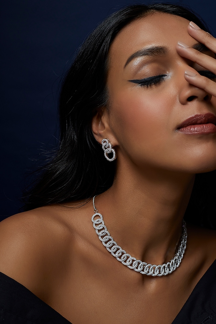 White Finish Zircon Necklace Set by Aster at Pernia's Pop Up Shop